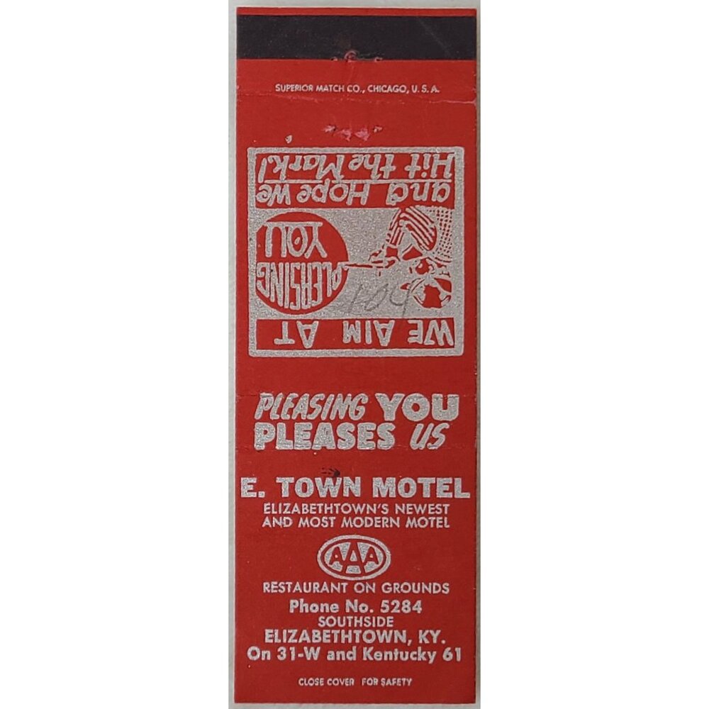 Front Strike Matchbook Cover E Town Motel Elizabethtown KY Kentucky